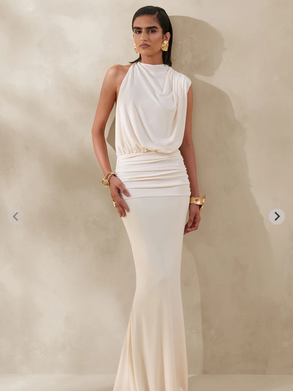 Club L London Cream One-Shoulder Maxi Dress - Picture 4 of 5